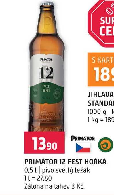 PRIMÁTOR 12 FEST HOŘKÁ 0,5l pivo světlý ležák