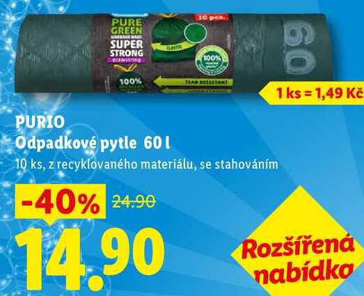 PURIO Odpadkové pytle 60 l, 10 ks 