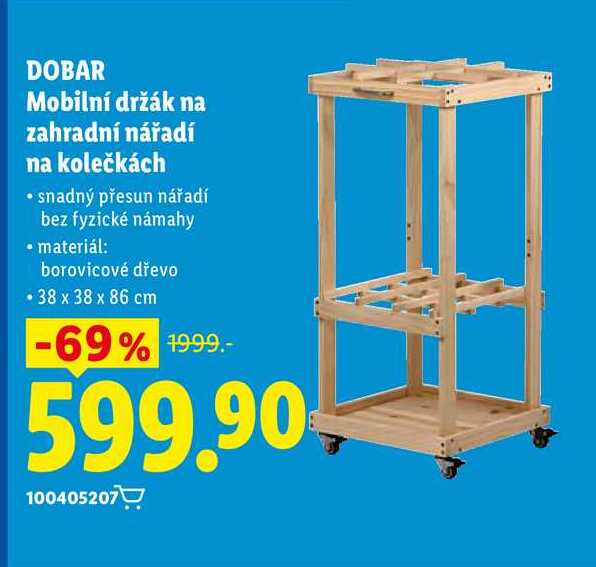 DOBAR Mobilní držák na zahradní nářadí na kolečkách