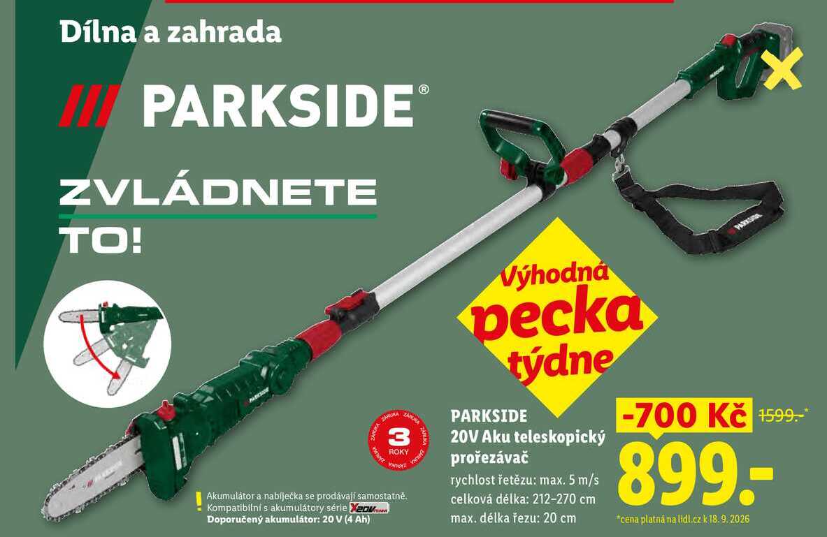 PARKSIDE 20V Aku teleskopický prořezávač