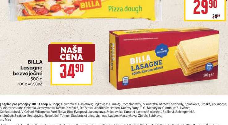 BILLA Lasagne bezvaječné 500 g