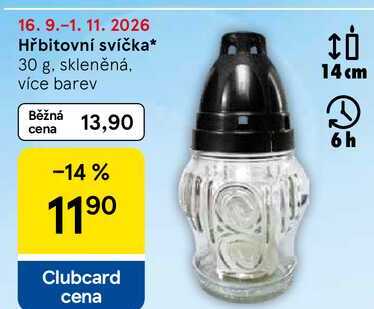 Hřbitovní svíčka, 30 g, skleněná, více barev