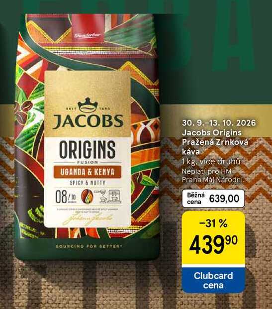 Jacobs Origins Pražená Zrnková káva, 1 kg