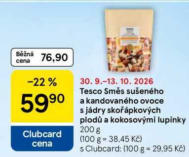 Tesco Směs sušeného a kandovaného ovoce s jádry skořápkových plodů a kokosovými lupínky, 200 g