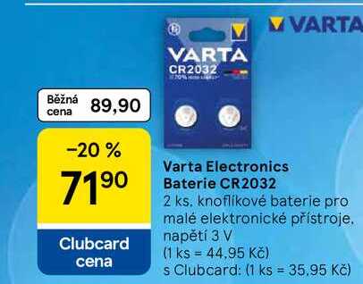 Varta Electronics Baterie CR2032, 2 ks. knoflíkové baterie pro malé elektronické přístroje. napětí 3 V