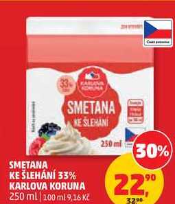 SMETANA KE ŠLEHÁNÍ 33% KARLOVA KORUNA, 250 ml
