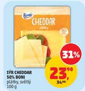 SÝR CHEDDAR 50% BONI plátky, světlý, 100 g
