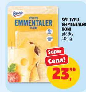 SÝR TYPU EMMENTALER BONI plátky, 100 g