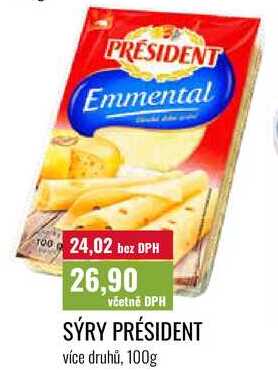 SÝRY PRÉSIDENT více druhů, 100g