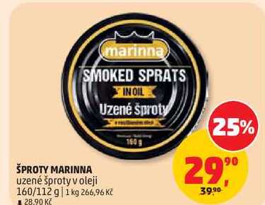 ŠPROTY MARINNA uzené šproty v oleji, 160/112 g