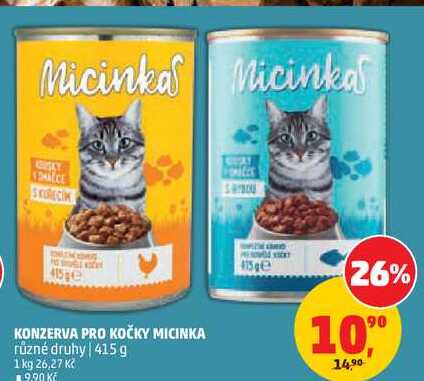 KONZERVA PRO KOČKY MICINKA různé druhy, 415 g