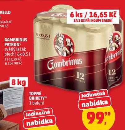 GAMBRINUS PATRON světlý ležák plech, 6x0,5 l