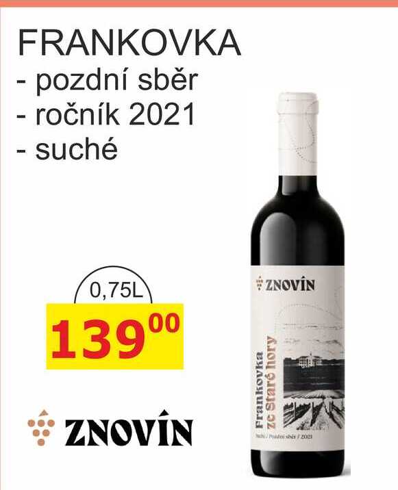 ZNOVÍN ZNOJMO 0,75L FRANKOVKA pozdní sběr - ročník 2021, suché 