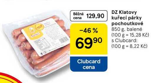 DZ Klatovy kuřecí párky pochoutkové, 850 g, balené  