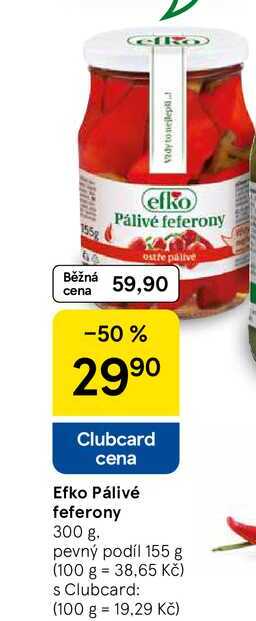 Efko Pálivé feferony, 300 g. pevný podíl 155 g 