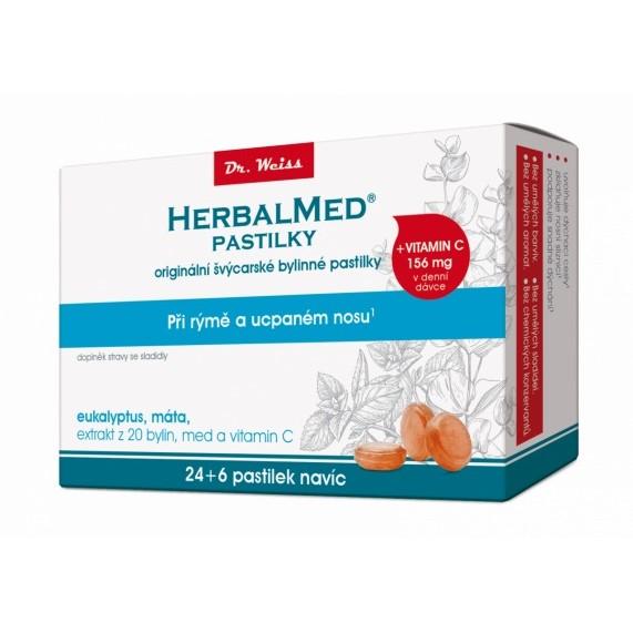 Dr. Weiss HerbalMed Eukalyptus + máta + vitamin C 24+6 pastilek