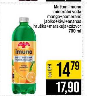 Mattoni Imuno minerální voda mango+pomeranč jablko+kiwi+ananas hruška+marakuja+zázvor 700 ml 