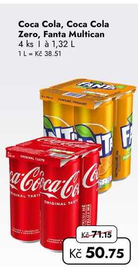 Coca Cola, Coca Cola Zero, Fanta Multican 4 ks 1 à 1,32 L