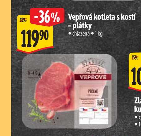 Vepřová kotleta s kostí - plátky 1 kg