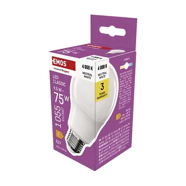 Emos LED žárovka Classic A60 / E27 / 9,5 W (75 W) / 1055 lm / Neutrální bílá