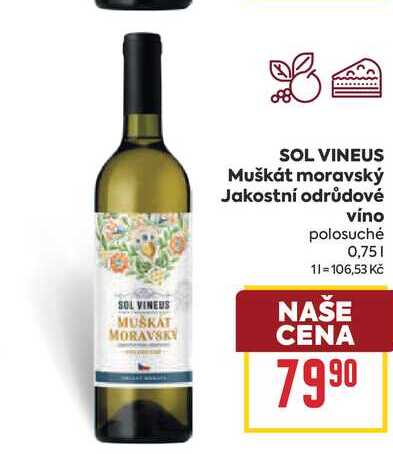 SOL VINEUS Muškát moravský Jakostní odrůdové víno polosuché 0,75l