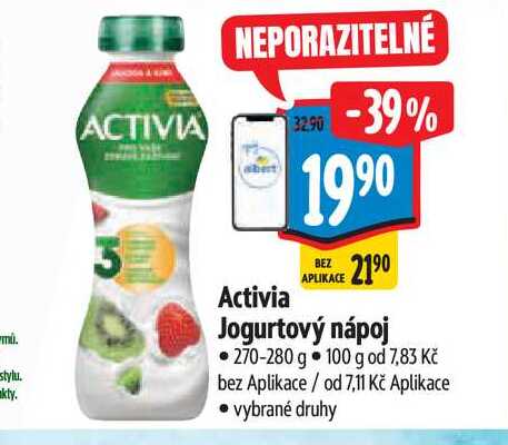 Activia jogurtový nápoj, různé příchutě 270-280g