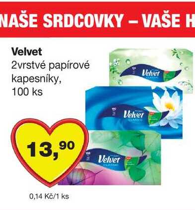 Velvet 2vrstvé papírové kapesníky, 100 ks