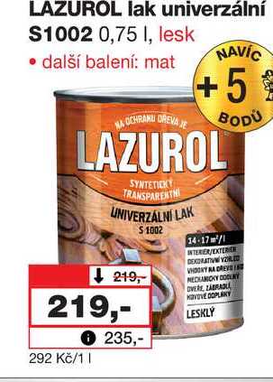 LAZUROL lak univerzální S1002 0,75l