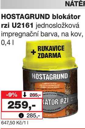 NÁTĚR HOSTAGRUND blokátor rzi U2161 jednosložková impregnační barva, na kov, 0,4l