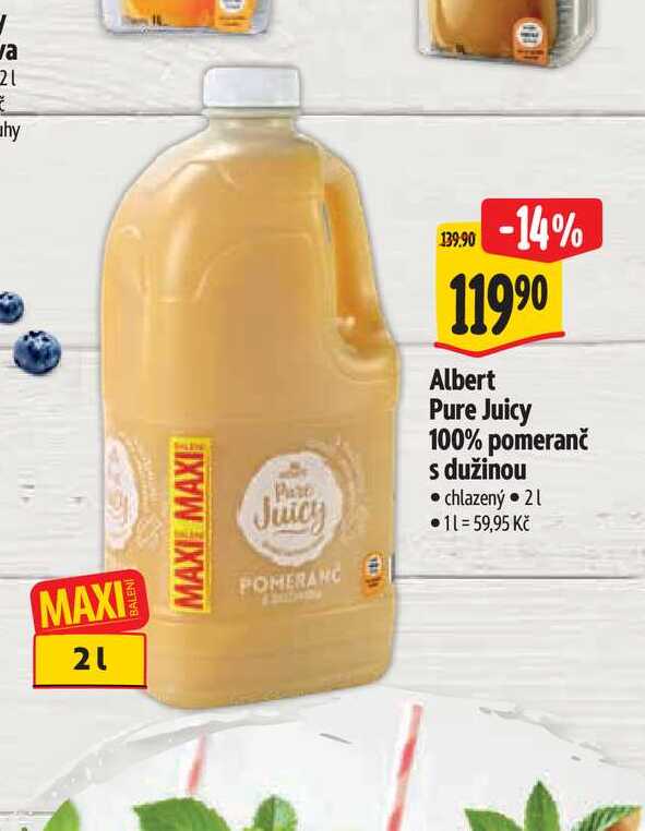 Albert Pure Juicy 100% pomeranč s dužinou 2 l