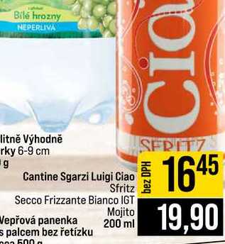 Cantine Sgarzi Luigi Ciao Sfritz Secco Frizzante Bianco IGT Mojito Vepřová panenka 200 ml 