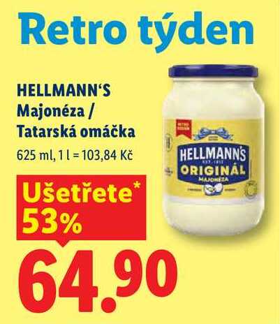 HELLMANN'S Majonéza/Tatarská omáčka, 625 ml