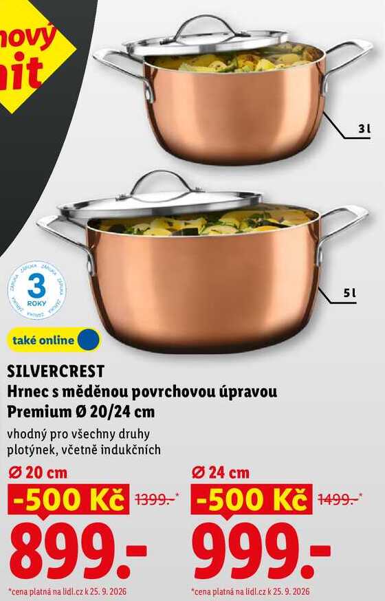 SILVERCREST Hrnec s měděnou povrchovou úpravou Premium Ø 20/24 cm