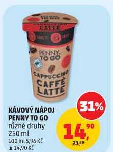KÁVOVÝ NÁPOJ PENNY TO GO různé druhy, 250 ml   v akci