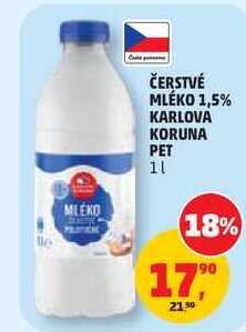 ČERSTVÉ MLÉKO 1,5% KARLOVA KORUNA PET, 1 l