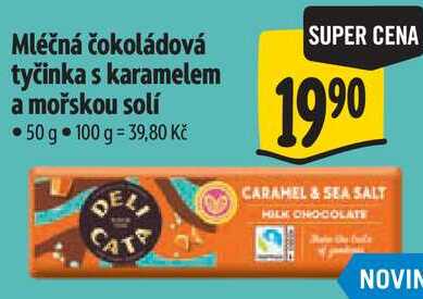Mléčná čokoládová tyčinka s karamelem a mořskou solí, 50 g