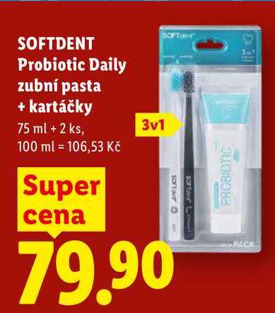 SOFTDENT Probiotic Daily zubní pasta + kartáčky, 75 ml + 2 ks 
