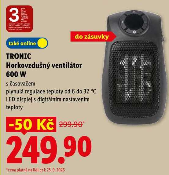 TRONIC Horkovzdušný ventilátor 600 W