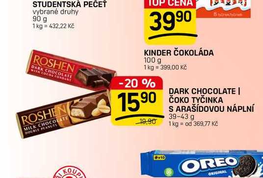 DARK CHOCOLATE | ČOKO TYČINKA S ARAŠÍDOVOU NÁPLNÍ 39-43 g