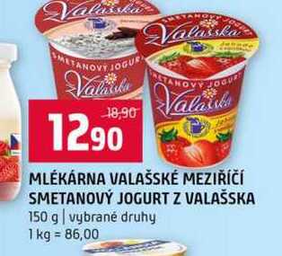 MLÉKÁRNA VALAŠSKÉ MEZIŘÍČÍ SMETANOVÝ JOGURT Z VALAŠSKA 150 g vybrané druhy 