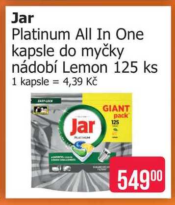 Jar Platinum All In One kapsle do myčky nádobí Lemon 125 ks