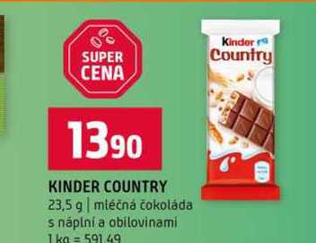 KINDER COUNTRY 23,5 g mléčná čokoláda s náplní a obilovinami 