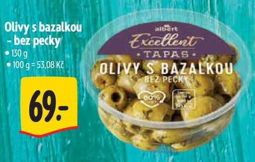 Olivy s bazalkou - bez pecky, 130 g  