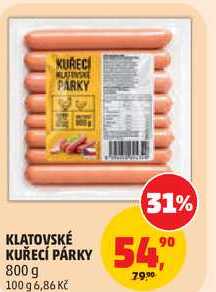 KLATOVSKÉ KUŘECÍ PÁRKY, 800 g 