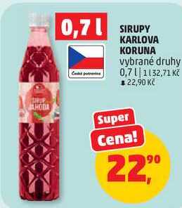 SIRUPY KARLOVA KORUNA vybrané druhy, 0,7 l