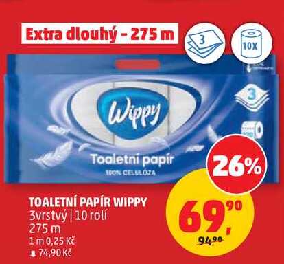 TOALETNÍ PAPÍR WIPPY 3vrstvý, 10 rolí 