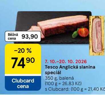 Tesco Anglická slanina speciál, 350 g, balená