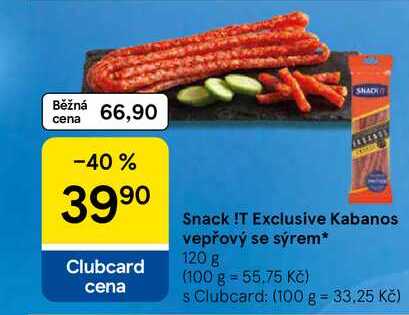 Snack !T Exclusive Kabanos vepřový se sýrem, 120 g