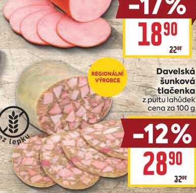 Davelská šunková tlačenka z pultu lahůdek cena za 100 g 