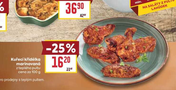 Kuřecí křidélka marinovaná z teplého pultu cena za 100 g